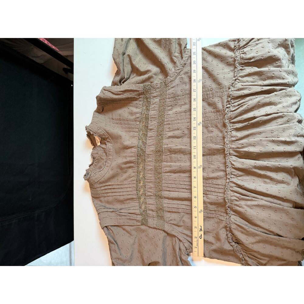 Pilcro Long Sleeve Mock Neck Swing Mini Dress Size L Rustic Olive Boho Eyelet - Picture 16 of 16
